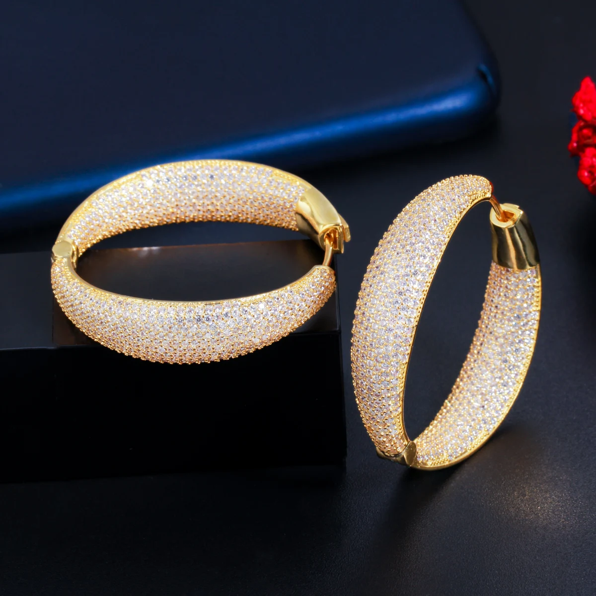 CWWZircons Micro Pflastern Zirkonia Runde Große Aussage Hoop Ohrringe Silber Farbe Luxus Frauen Hochzeit Braut Schmuck CZ809 – Detail 5