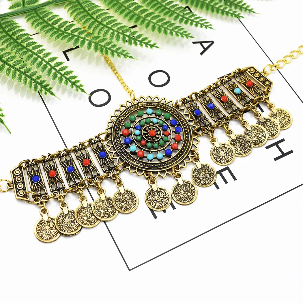 Bohemia Coin Bead Head Chain Headdress Colorful Beads Hair Accessories Gypsy Tribal Ethnic Turkish Egypt India Jewelry Gift