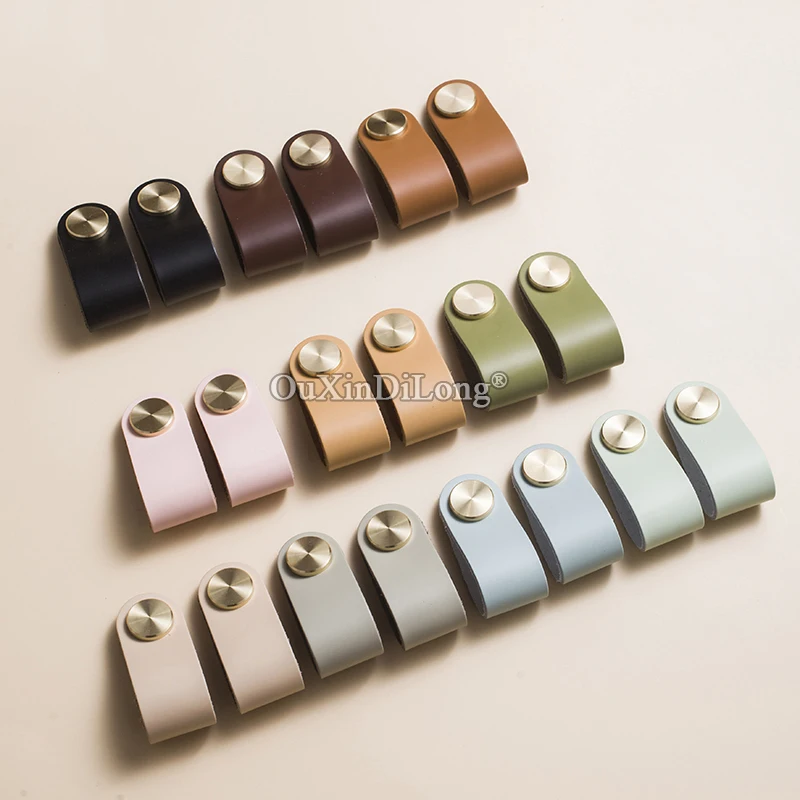 

High Quality 10PCS Brass+Cow Leather Cabinet Door Handles & Knobs Cupboard Wardrobe Closet Drawer Kitchen TV Wine Cabinet Pulls