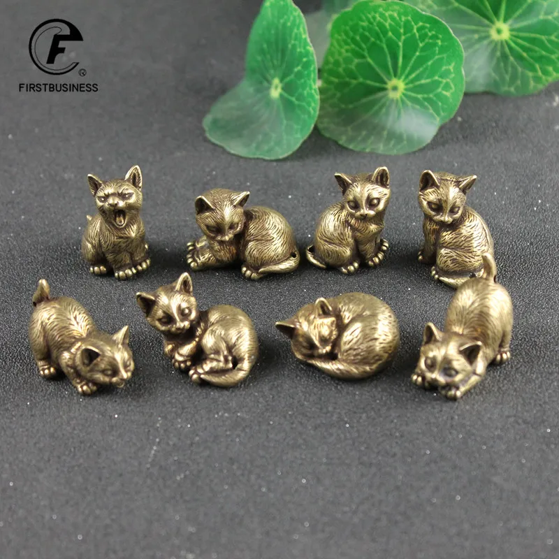 8 Style Classical Solid Decoration Small Animal Ornaments Copper Cute Cat Tea Pets Home Desktop Decors Accessories Keychains