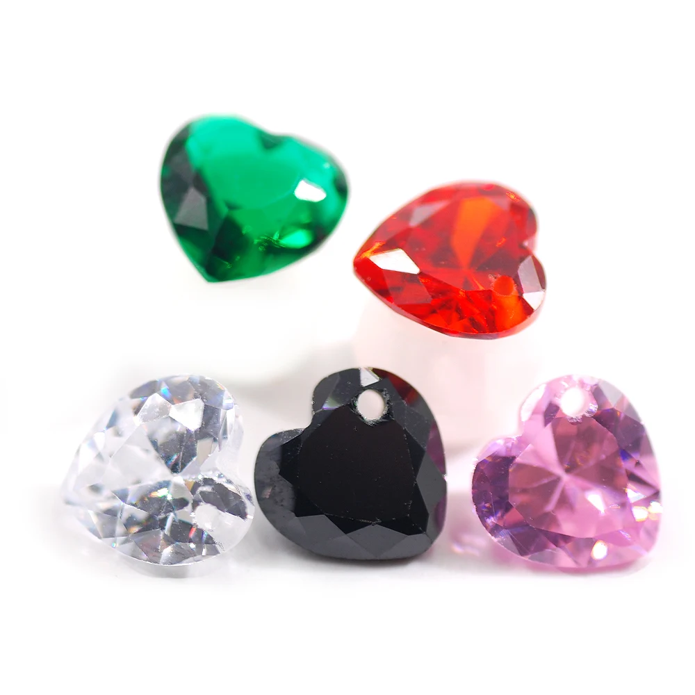 6mm AAAAA Grade Heart-Shaped Cubic Zirconia Stone Straight Hole Sewing Gems Woman's Necklace Earring Making Accessories