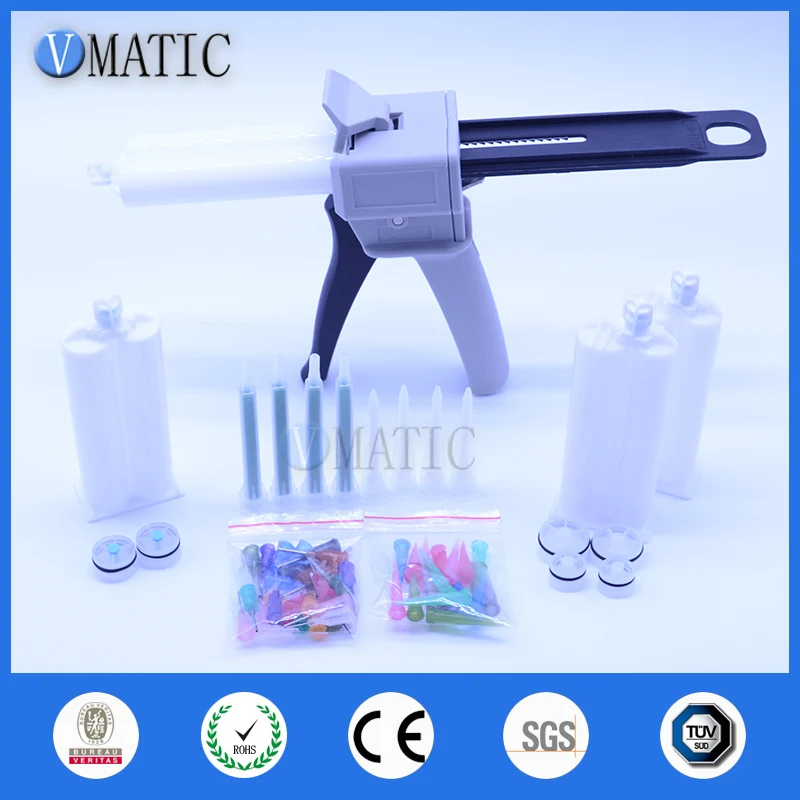 Free Shipping 4Pcs AB Glue Cartridge 2:1 & 1:1 50Ml/Cc Manual Caulking Dispensing Gun 1Pc With 5 Pcs Mixing Nozzle