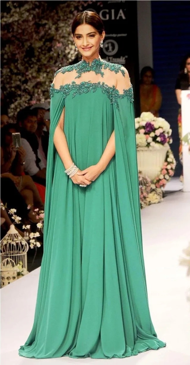 Gorgeous Bright Green Full Sleeves High Neck Sheer Back Sexy Evening prom gown Vestido De Festa mother of the bride dresses