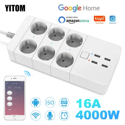 스마트 Wifi 전원 스트립 3/4/6 EU 4USB 충전 포트 타이밍 with5V3.1A.Bluetooth 제어 Alexa Google Home Assistant