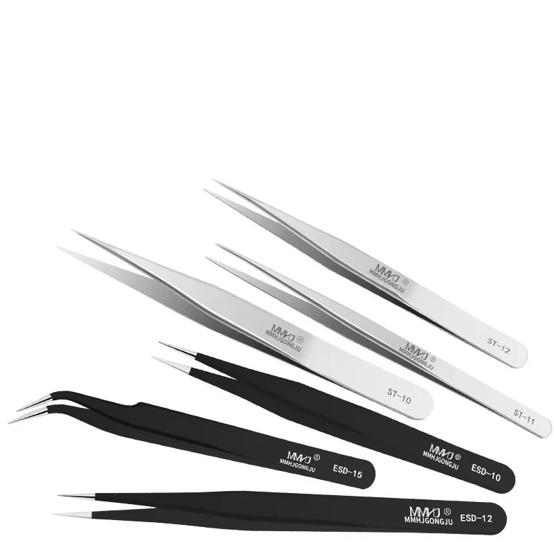 1pcs anti-static tweezers thickened and hardened stainless steel tip and curved tip false eyelashes bird's nest clip