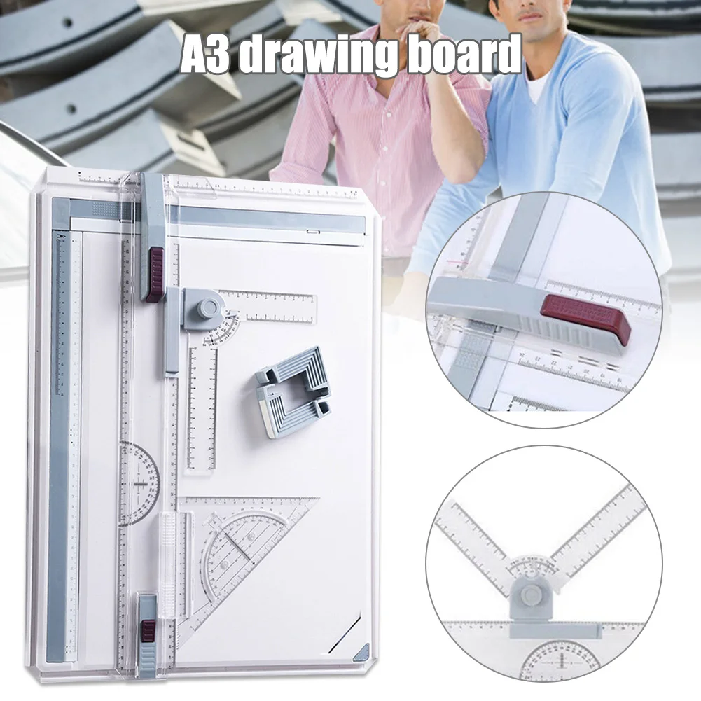 Portable Durable Drawing Board A3 Adjustable Angle Drafting Tables Parallel Rulers Corner Clips Designer Measuring Tool Set