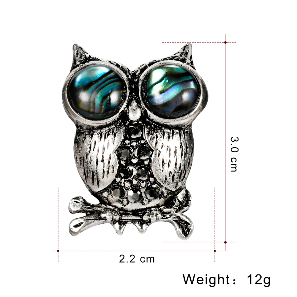 50pcs/Lot Free Shipping Zinc Alloy Rhinestone Owl Brooch Natural Abalone Shell Brooch Bird Jewelry