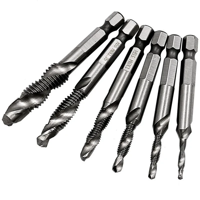 6Pcs Hex Shank Long/Short Silver Titanium Plated HSS Screw Thread Metric Tap Drill Bits Screw Machine Compound tap Hand Tools