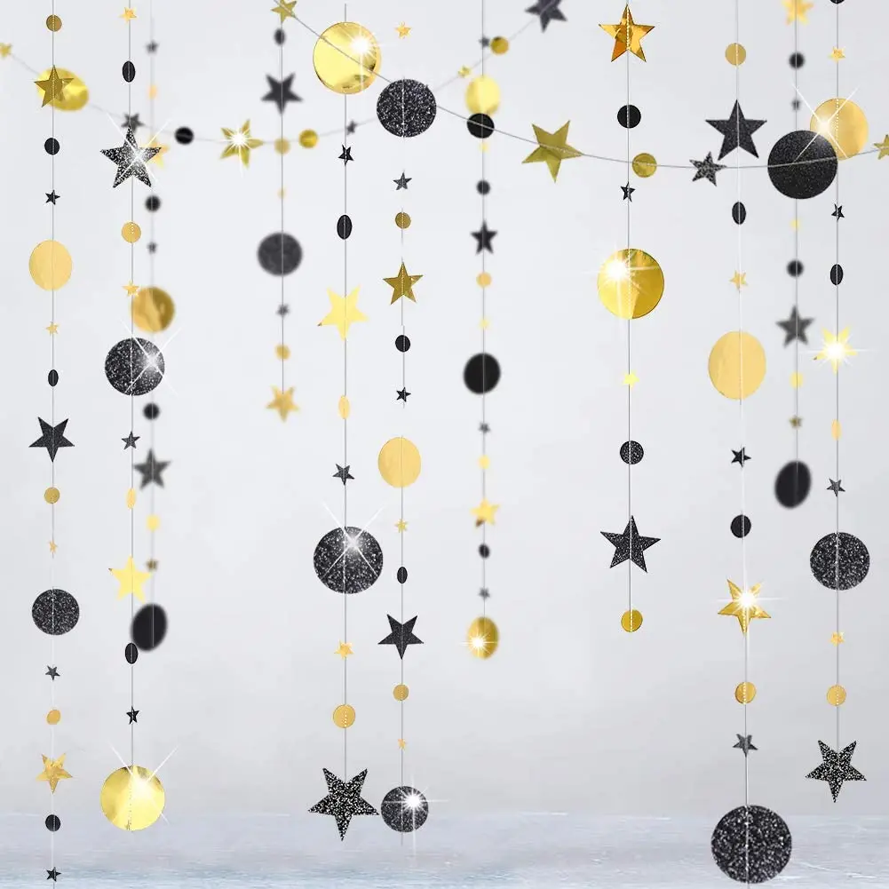 Guirnaldas de fiesta de estrellas y luna colgantes para niños, decoración de cumpleaños, Baby Shower, Ramadán, EID, 13 pies de oro brillante,