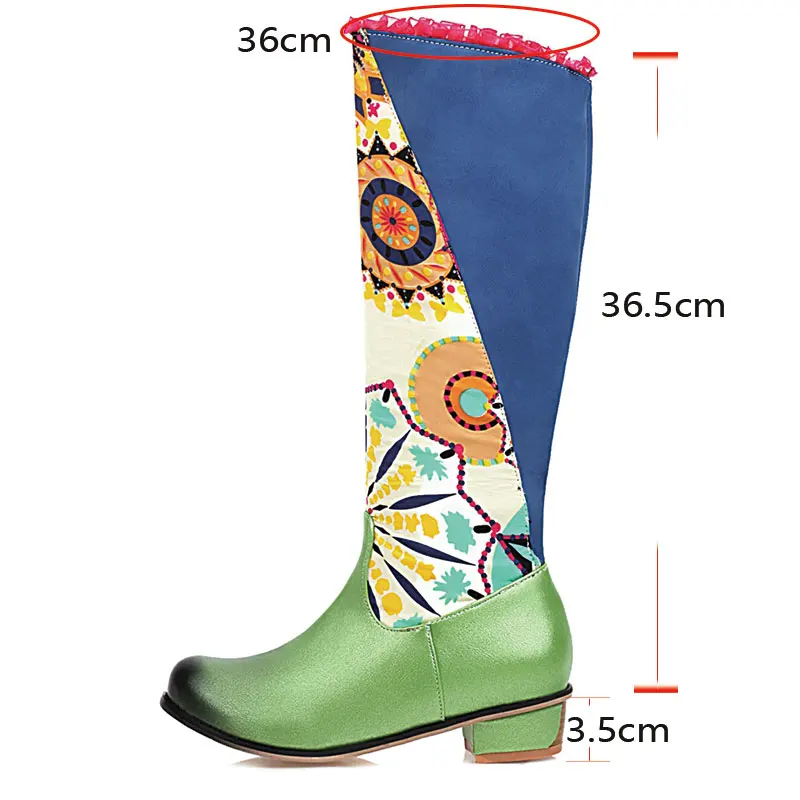 Lasyarrow Woman Knee High Boots Chinese Style Block Heel Med Heels Platform Shoes Spring Autumn Thigh High Boots Riding Botas