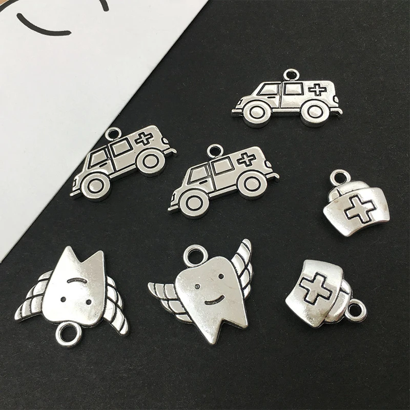 10pcs Cute Vintage Dentisit Dental Care Tools Pendant Charms Toothbrush Tooth Metal Charms for Diy Jewelry Making Accessories