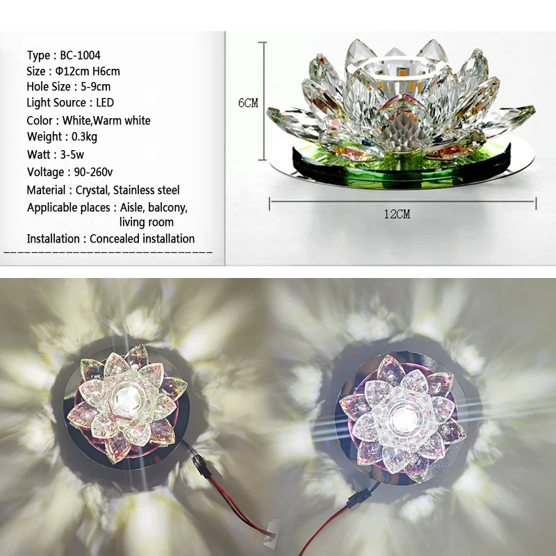 Crystal LED Ceiling Light 3W AC90-260V Modern LED Crystal Lamp Kitchen Aisle Light Chandeliers Lamp Hall Lighting Lotus Lights