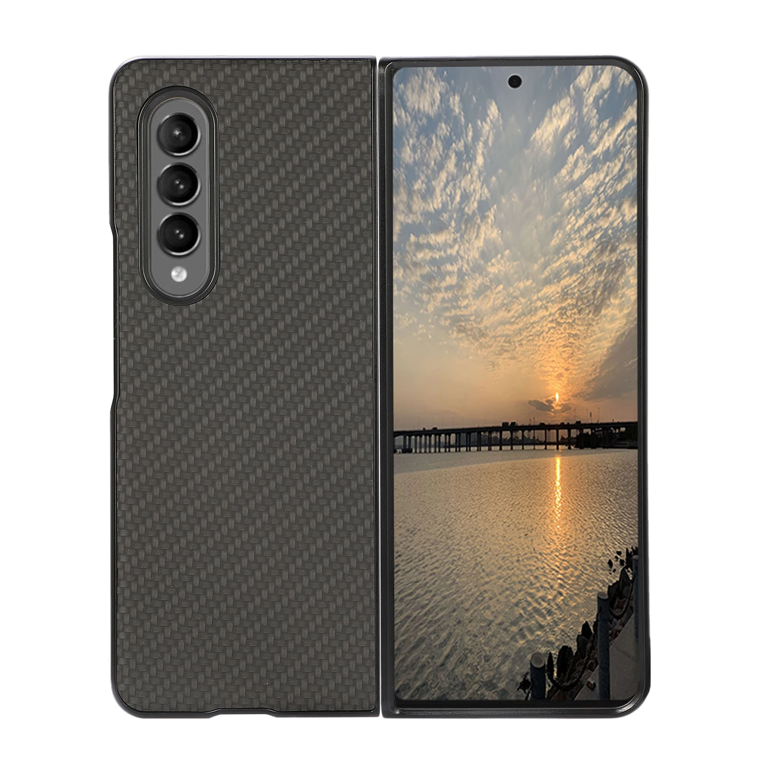 Fashion Carbon fiber texture PU Leather Protective Case For Samsung Galaxy Z Fold 3 5G Hard PC Cover