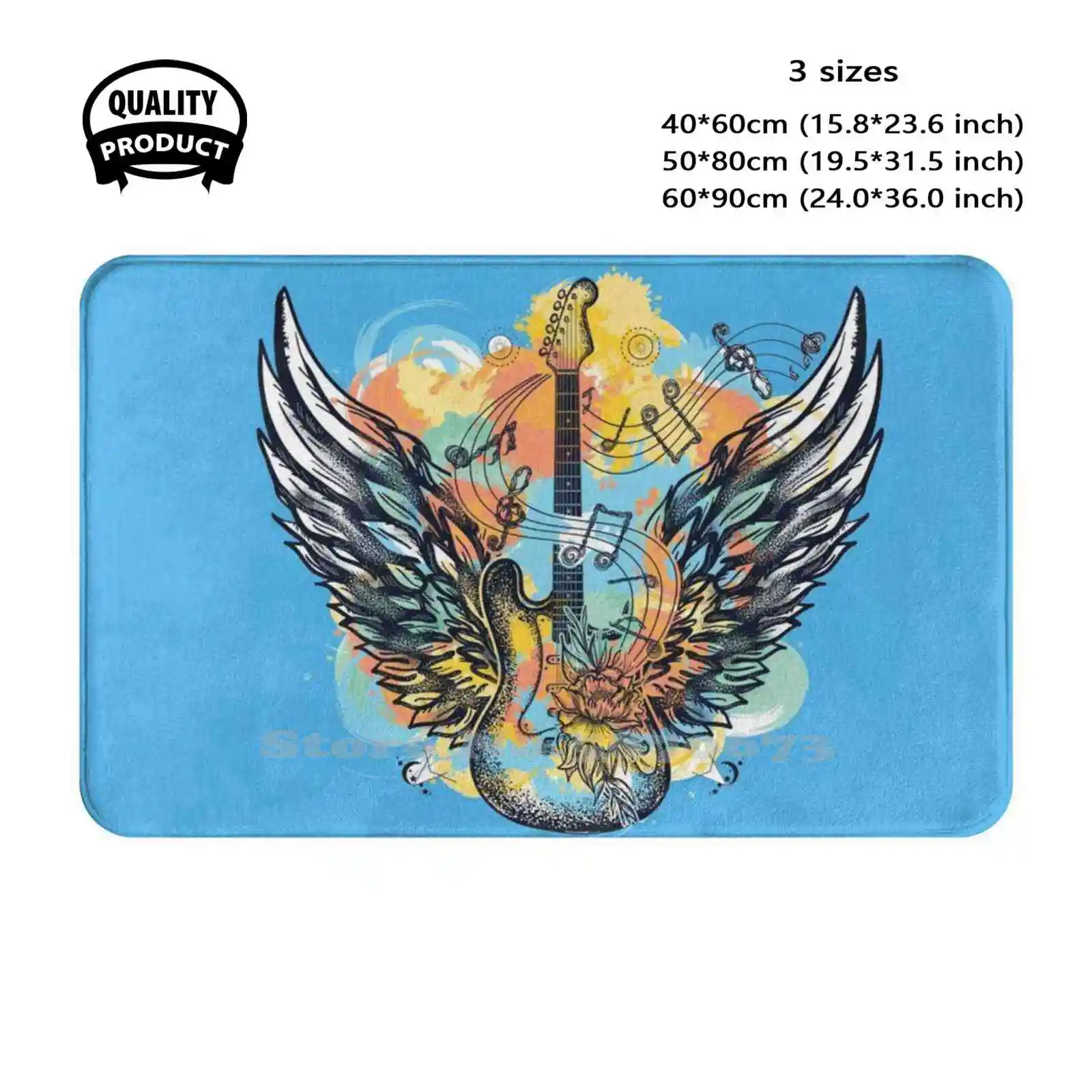 Wings Of Guitar Soft Cushion Home Carpet Door Mat Car Rug Guitarist Musician Angels Heavy Metal Punk N Roll Album Blues Flag