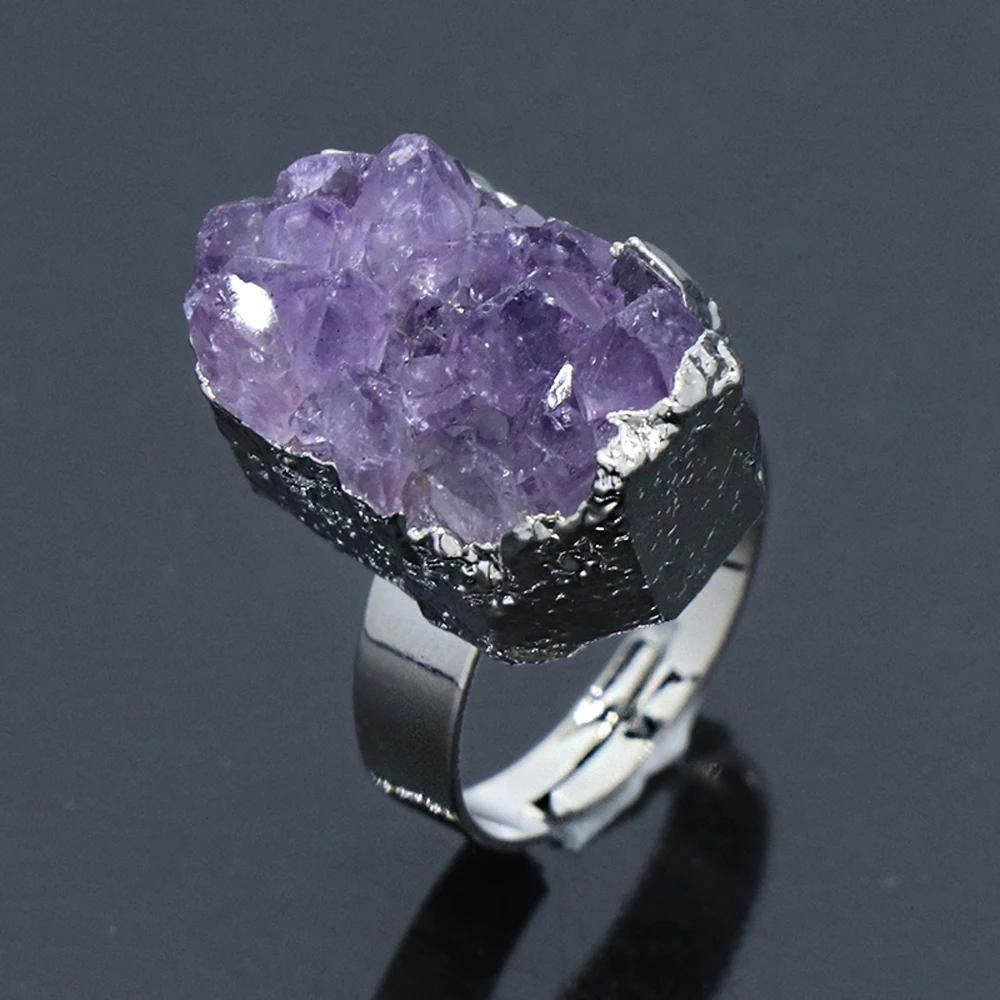 Personalized Exquisite Party Natural Stone Gem Amethyst Ring Can Make Necklace Jewelry Accessories Heart Gift for Women
