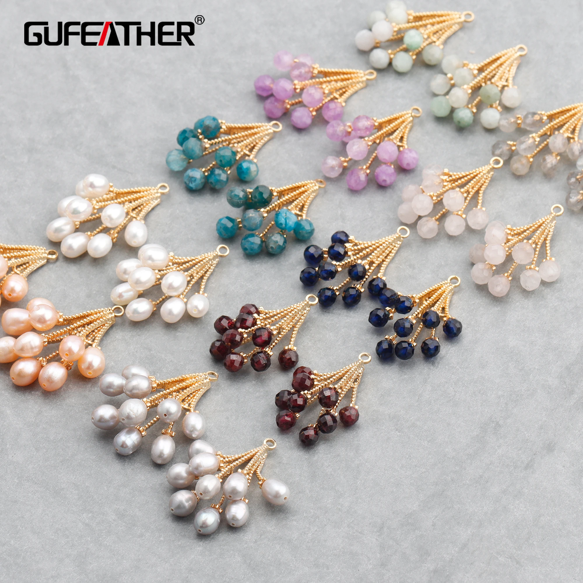 GUFEATHER M734, ocena tworzenia biżuterii, zasięg przejścia, bez niklu, 18k pozłacane, kamień naturalny, perła naturalna, diy wisiorki, 4 sztuk/partia