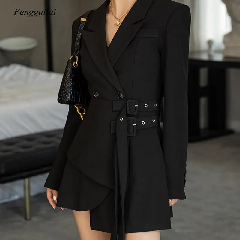 Blazer Women Party Office Lady Elegant Dress Female Korean Sashes Long Sleeve Clothes Winter 2021 New