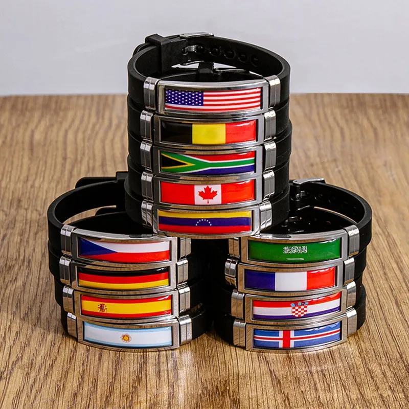 National Flag Bracelet USA France Canada Flags Bangle Adjustable Silicone Sports Bracelets Wristband For Men Jewelry