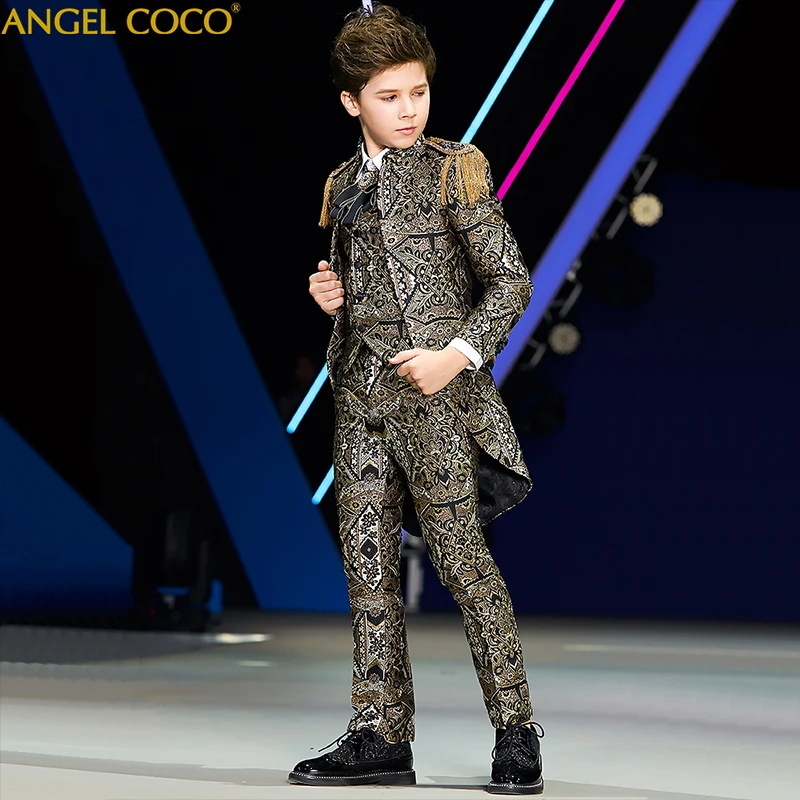 Golden stamping 2020 Suit for Boy communion wedding dress for boy kids Costume Enfant Garcon Mariage Boys Suits Abito da ragazzo