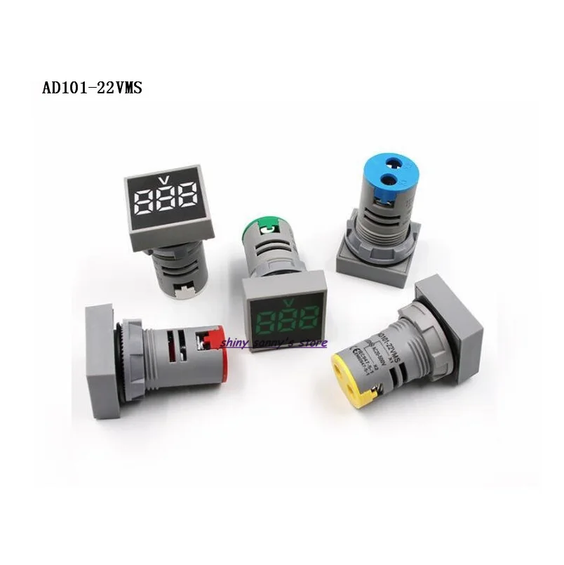 1 Pc AD101-22VMS 22mm AC20-500V Red , Green , Yellow , Blue , White Voltmeter Square Panel LED Digital Indicator Light