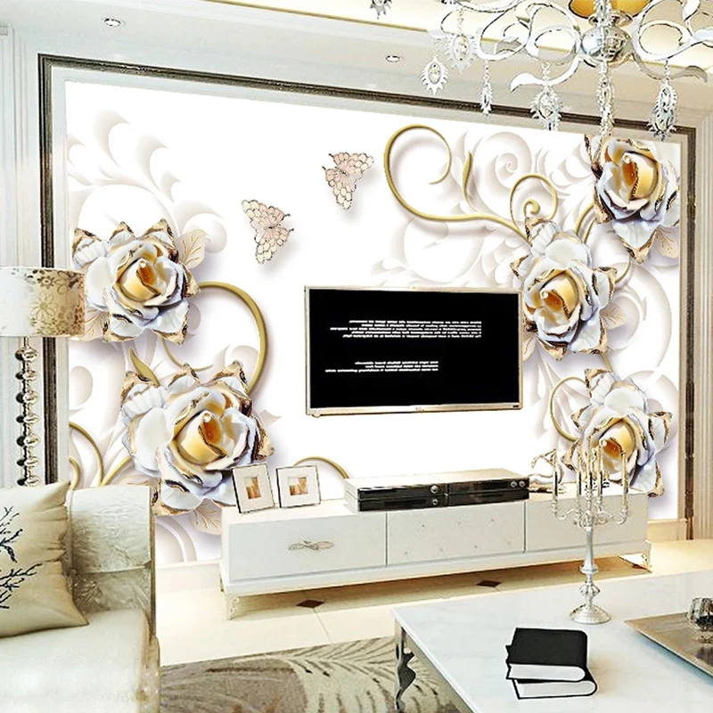 Custom Mural Wallpaper 3D Relief Flower Modern Jewelry Fresco Living Room TV Sofa Background Wall Sticker Home Decor 3D Murals