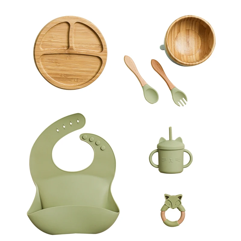 Silicone Baby Feeding Set Baby Feeding Supplies Kids Bamboo Dinnerware With Cup Children\'s Dishes Bowl Stuff Tableware Gift Set