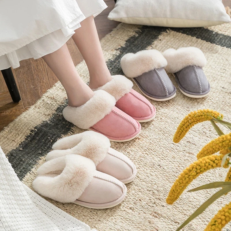 Pantufa feminina/masculina antiderrapante de pelúcia, chinelo de pelúcia macio para casais e mulheres, quente para o inverno