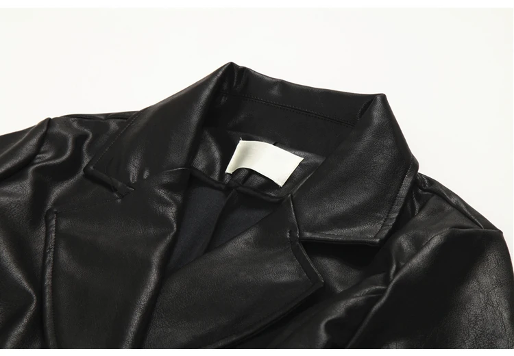 Lautaro Spring Autumn Extra Long Black Faux Leather Trench Coat for Women Double Breasted Luxury Elegant British Fashion 2022