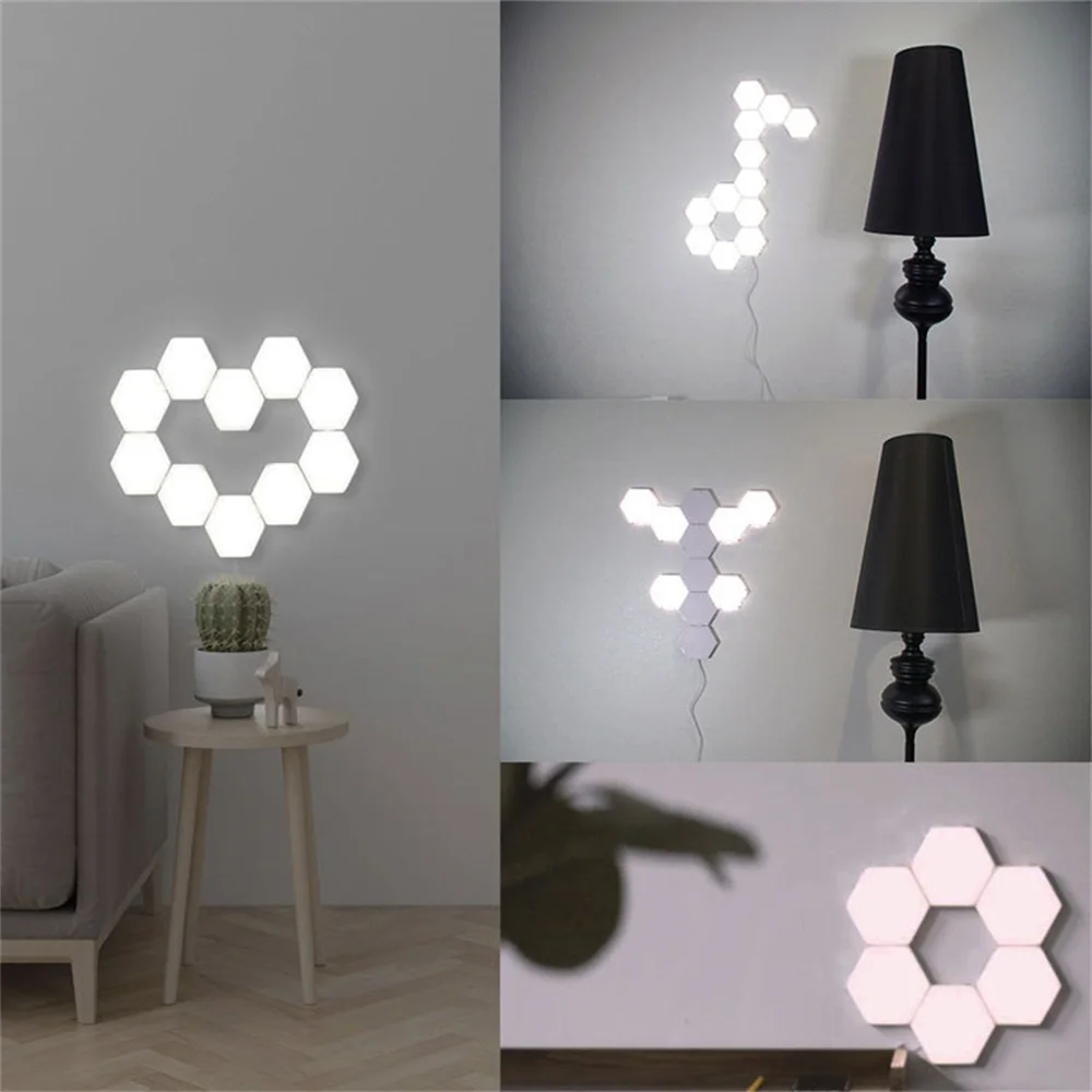 

USB WHite warm white quantum Splice Light Touch Sensor splicing hexagonal wall lamp touch control colorful wall honeycomb lamp