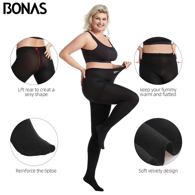 BONAS Thick Tights Velvet Pantyhose Women Autumn Winter Tights Female High Elastic Waist Warm Plus Size Pantyhose Warm Leggins