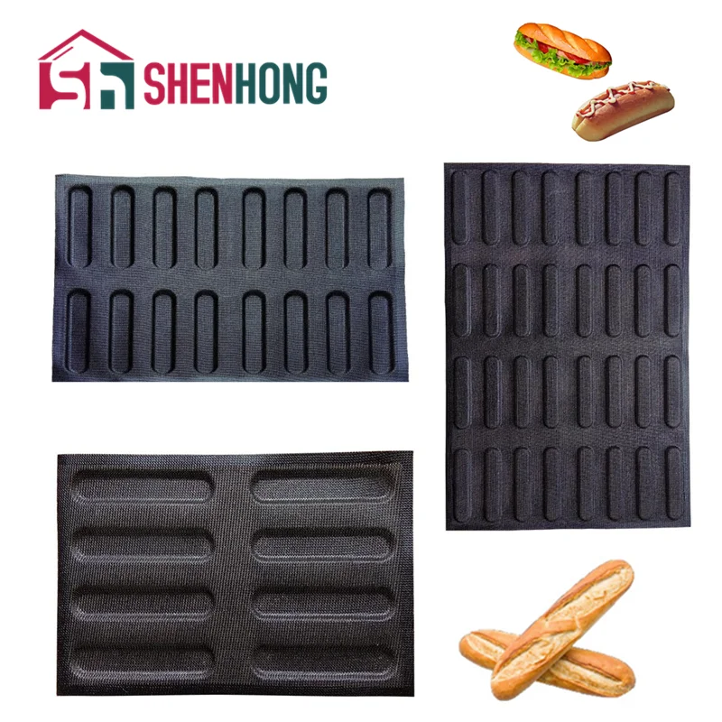 SHENHONG-Molde de silicona perforado para Pan, bandeja antiadherente de fibra de vidrio para hornear, Baguette, Eclair, hamburguesa