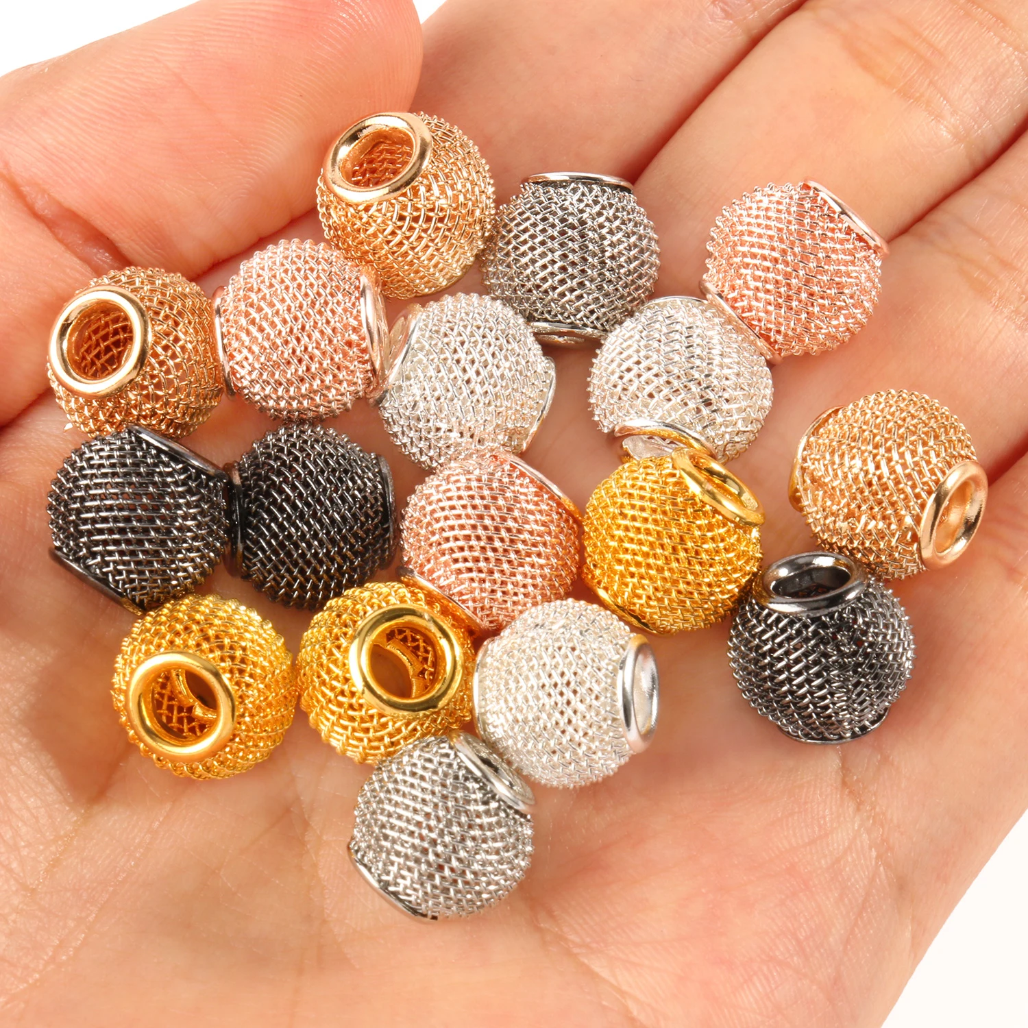 10pcs/lot 11x12mm Copper Hollow Mesh Beads Loose Spacer Ball Net Beads Handmade Needlework Beading For Jewelry Making Bracelets