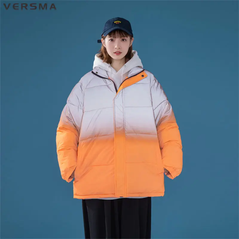 VERSMA Korean Harajuku Cotton Padded Warm Reflective Winter Jacket Coat Men Black Loose Hooded Thick Couple Jacket Men Parka 4XL