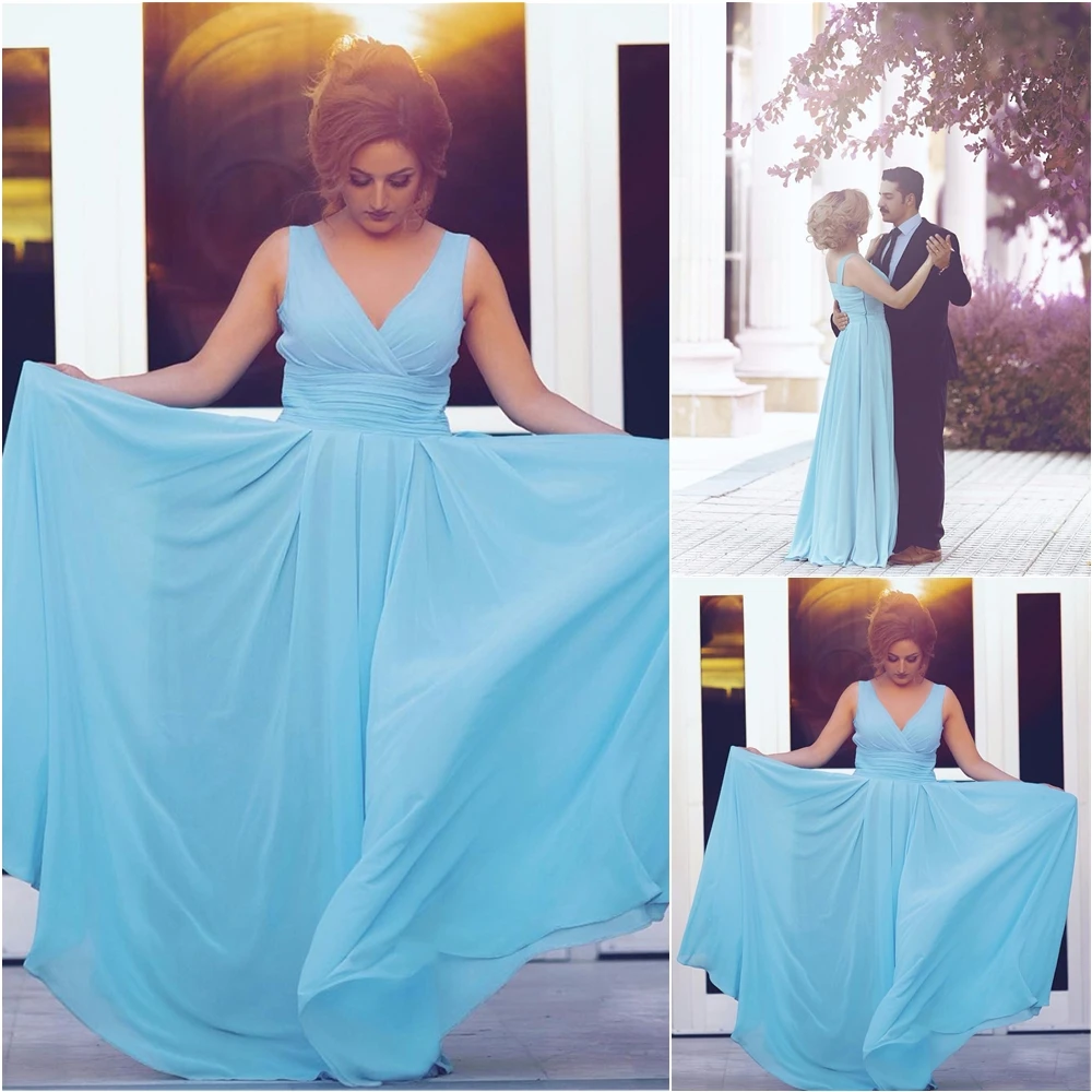 

A Line Prom Party Gown Bridesmaid Dresses Backless Custom V-Neck Floor-Length Formal Dresses Chiffon Dress