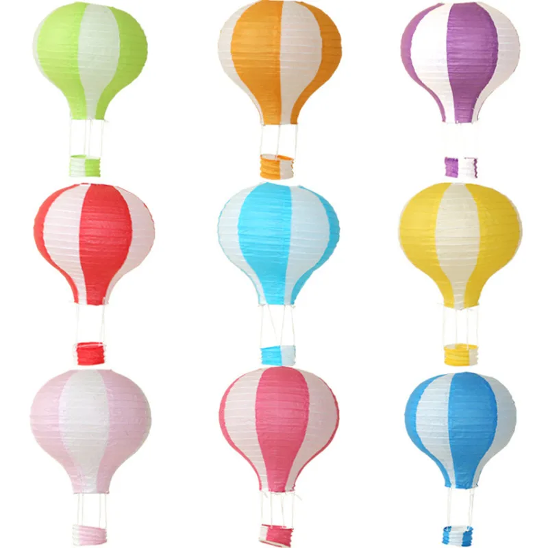 12 inch 30cm Rainbow Hot Air Balloon Lantern Folding Hanging Basket Festival Paper Lantern DIY Birthday Party Decoration