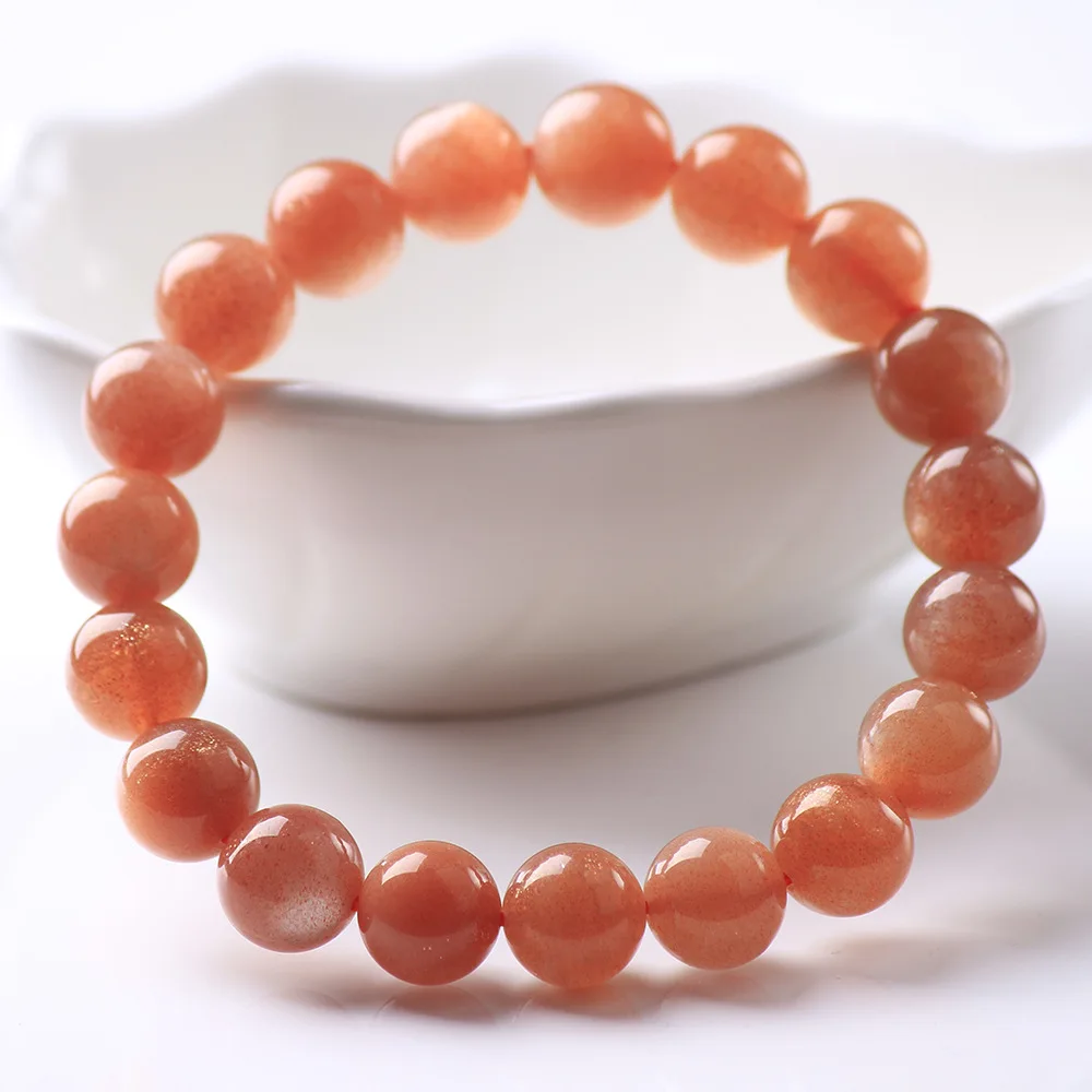 Genuine Natural Orange Sunstone Bracelet For Women Lady Men Stretch Crystal Round Beads Gemstone Fashion Rare Jewelry AAAAA