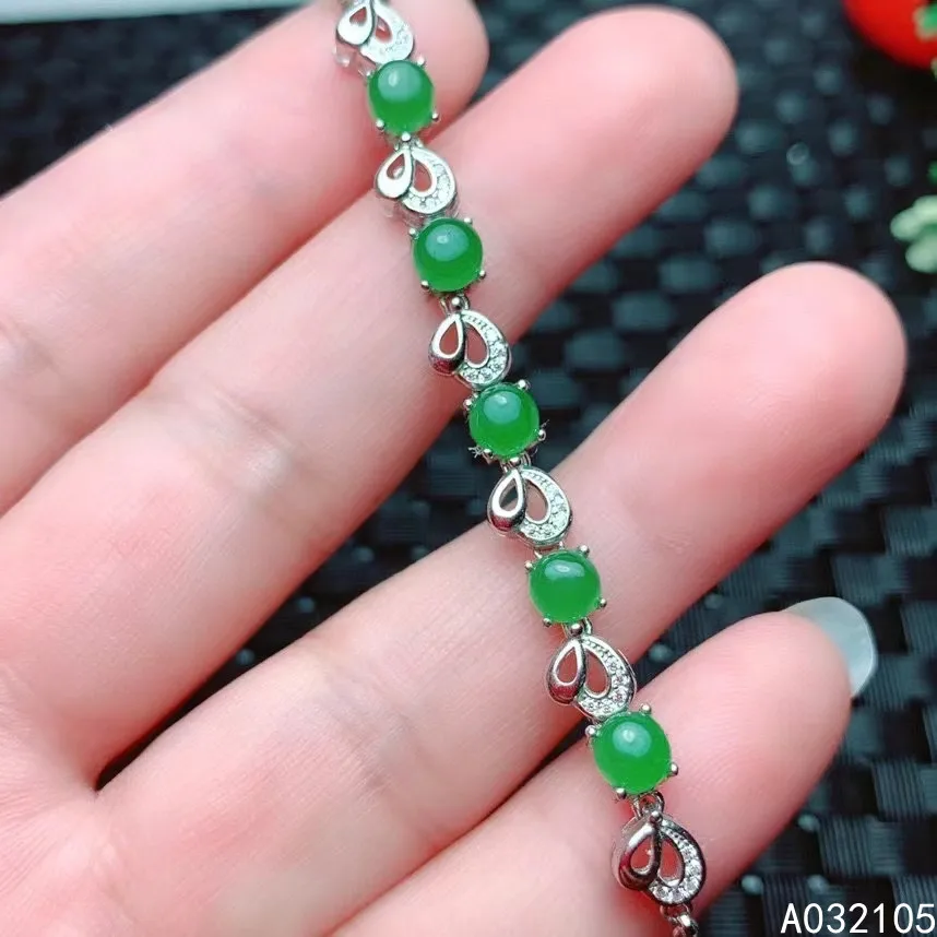 KJJEAXCMY fine jewelry 925 sterling silver inlaid Natural Jasper women fresh elegant OL style round gem hand bracelet support de