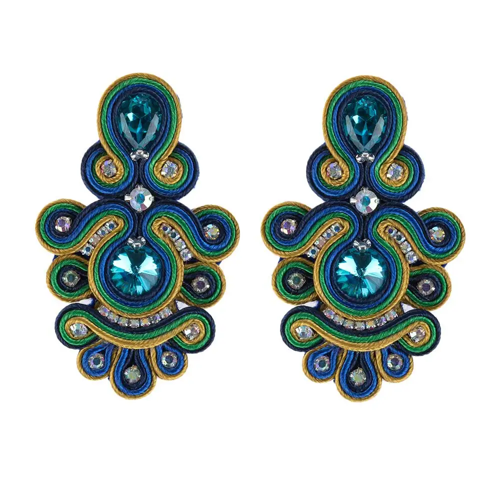 Fashion soutache handmade drop earrings Colorful bright jewelry for women weaving decorative charm pendant earring gift