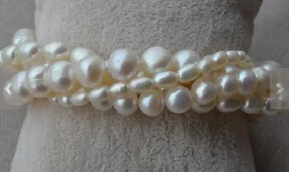 New Favorite Pearl Bracelet Wedding Birthday Women Fine Jewelry 100% Real White Freshwater Pearl 4rows Handmade Bangle