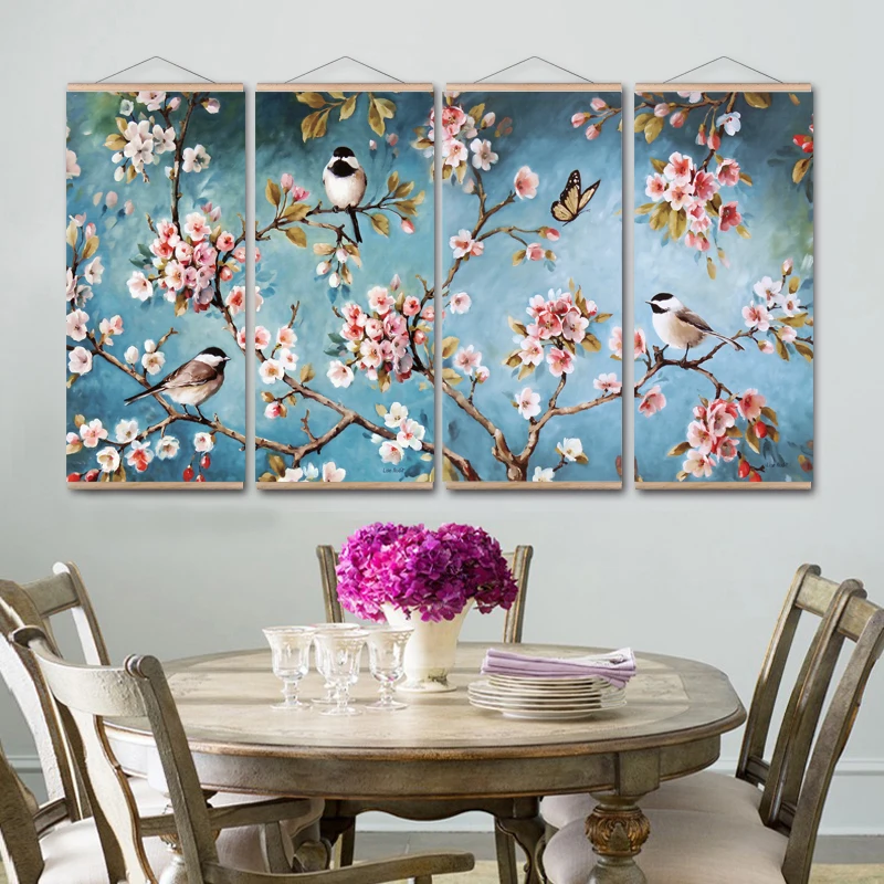 

Migratory Birds Cherry Blossoms Japanese Canvas Painting With Frame Wall Pictures for Living Room Art Poster Wall Decor