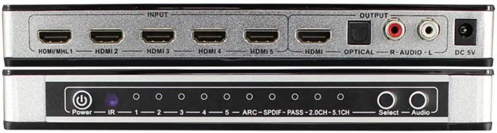 True 4K HDMI-compatible Switcher 5X1 with audio selector switch with remote HDMI 5 in 1 out 1.4V for PS4,HDTV,DVD,STB etc.