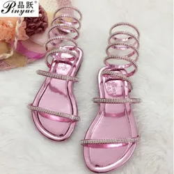 Plus size34-41 Summer women sandals Crystal Sexy Women Gladiator Sandal women Boots Snake Flat Women Shoes Roman shoes