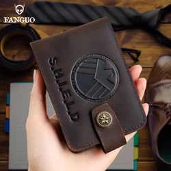 Crazy Horse Leather Card Wallet Portable Storage Auto Document Holder Purse Unique Embossed Genuine Leather Small Money Bag