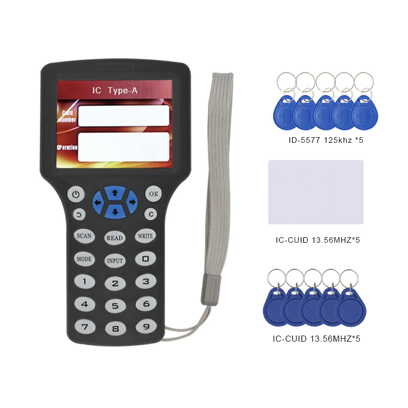 New English 10 Frequency Rfid Smart Card Reader Cuid/Fuid Key Writer Ic/Id Badge Duplicator 125khz Tag Copier Nfc Token Clone