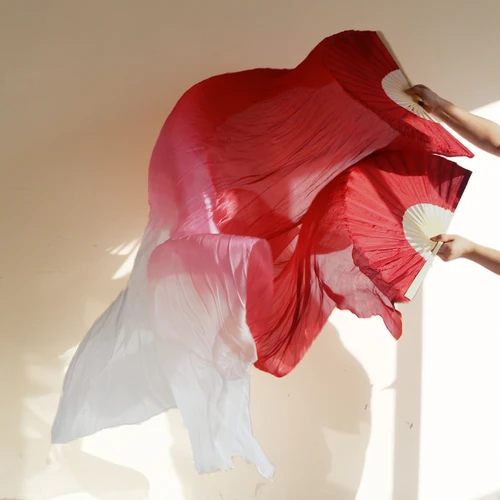 Imagen 2 del producto Abanicos de velo de seda 100% Real para danza del vientre, accesorios de actuación personalizados, costillas de bambú, tamaño clásico, venta al por mayor, 1 par