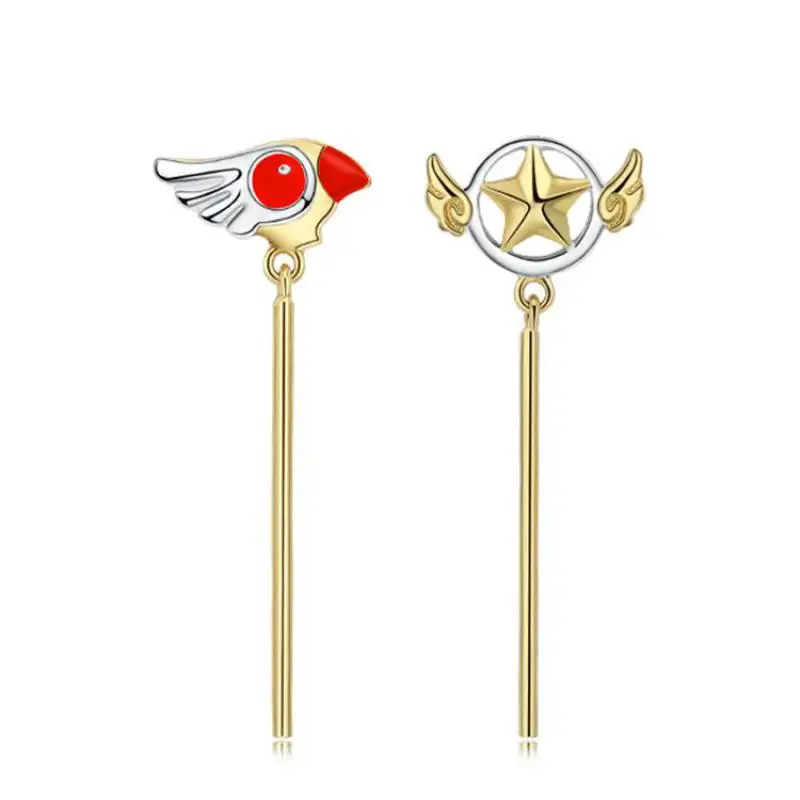 Anime Card Captor Sakura 925 Sterling Silver Drop Earrings Cardcaptor Dangle Earrings Women Jewelry Stud Ear Rings Cosplay Prop