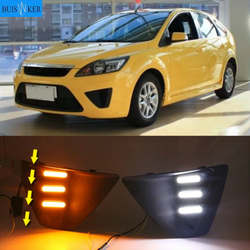 

LED Fog Lamp Cover With Yellow Turning Signal Functions For Ford Focus 3 MK3 2009-2011 Daytime Running Light for Focus DRL