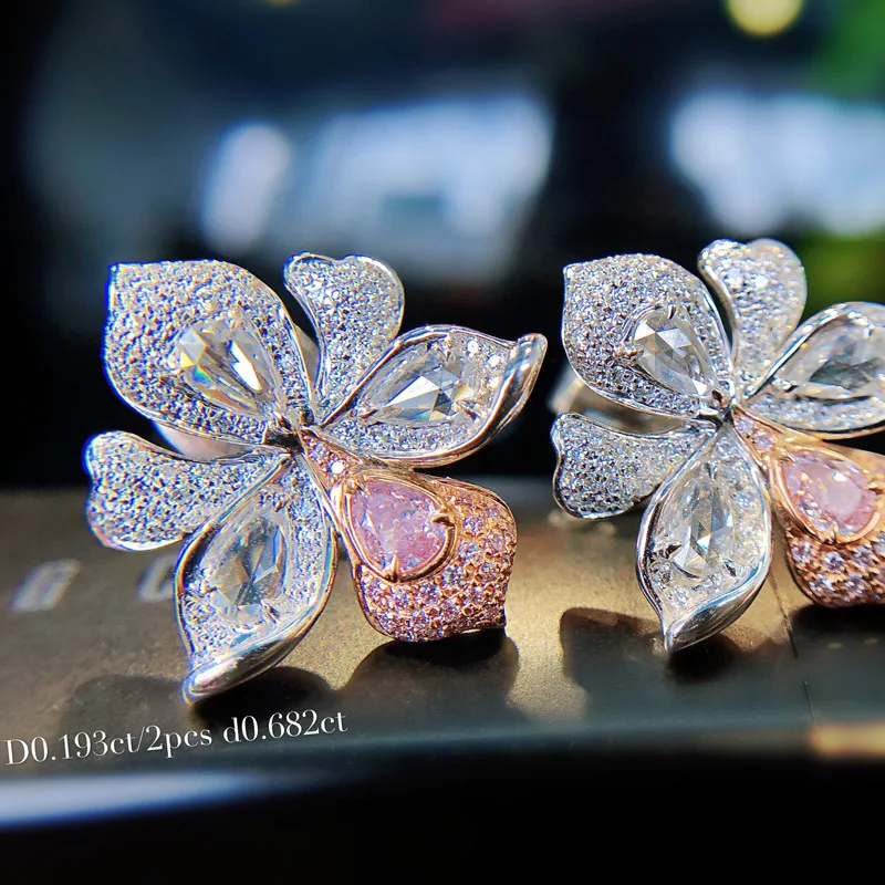  Silver Color Fashion Orchid Flower Stud Earrings for Ladies Bling Pink White CZ Charm Earrings Banquet Jewelry