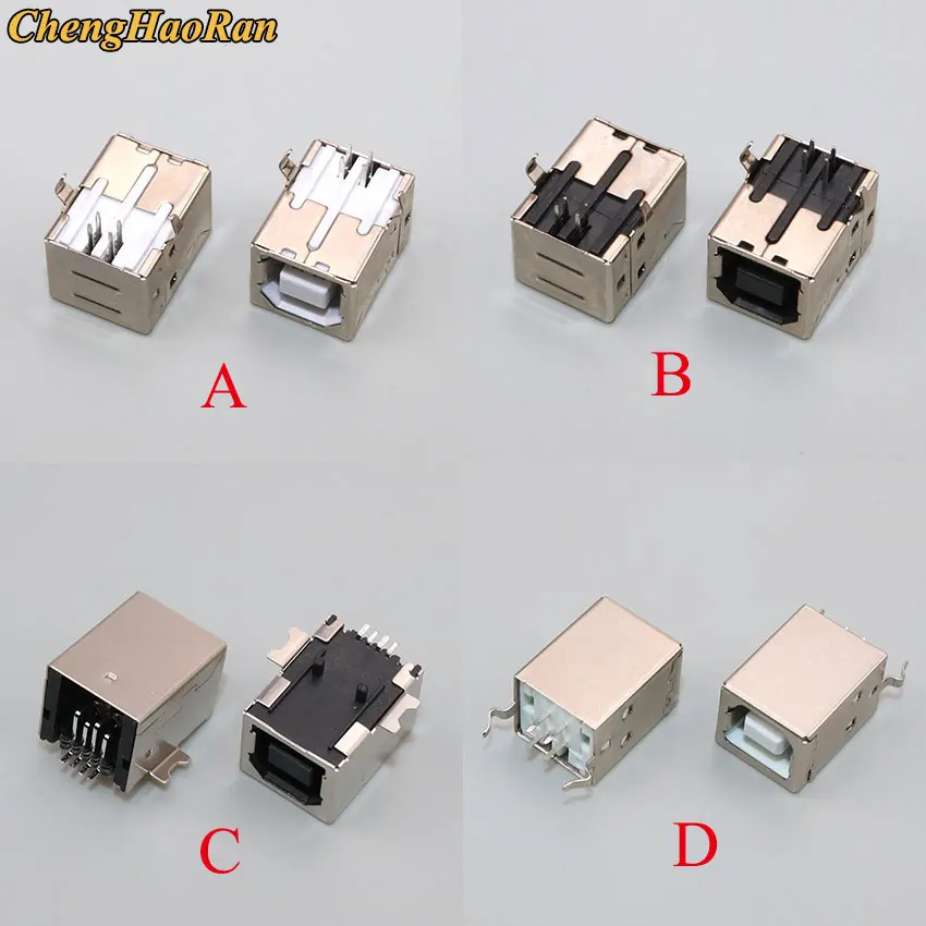 1pcs USB 2.0 Connector Socket Jack Female Type B 90/180 Degree Connector Soldering PCB Connector D Printer Interface White/Black