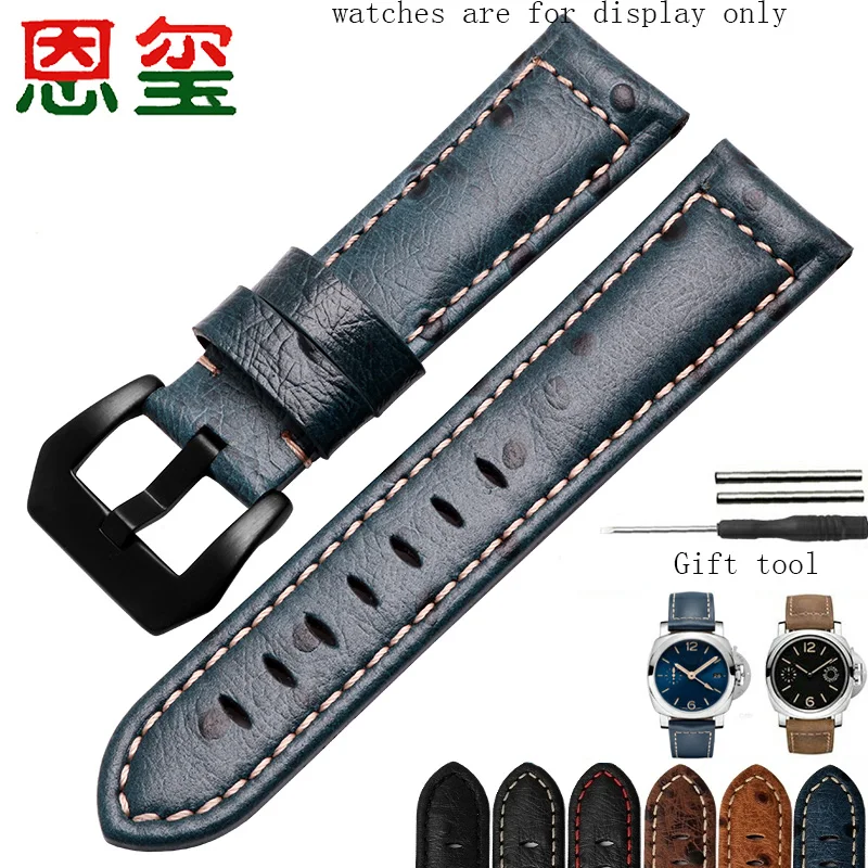 

Ostrich pattern Leather watchband 20 22 24 26mm black brown blue wristband Replacement strap for PAM111 441 men's bracelet